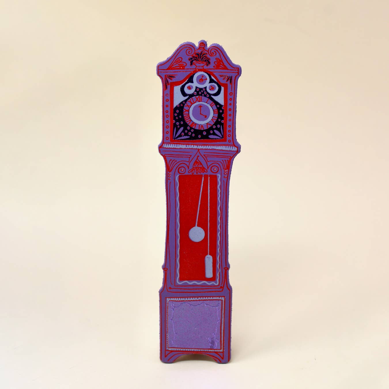 Sustainably sourced genuine leather Grandfather Clock Bookmark by Ark Colour Design with foil embossing, UK made