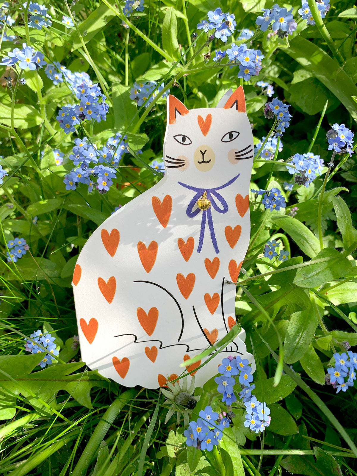 Forget Me Not and Green kitty shaped card
