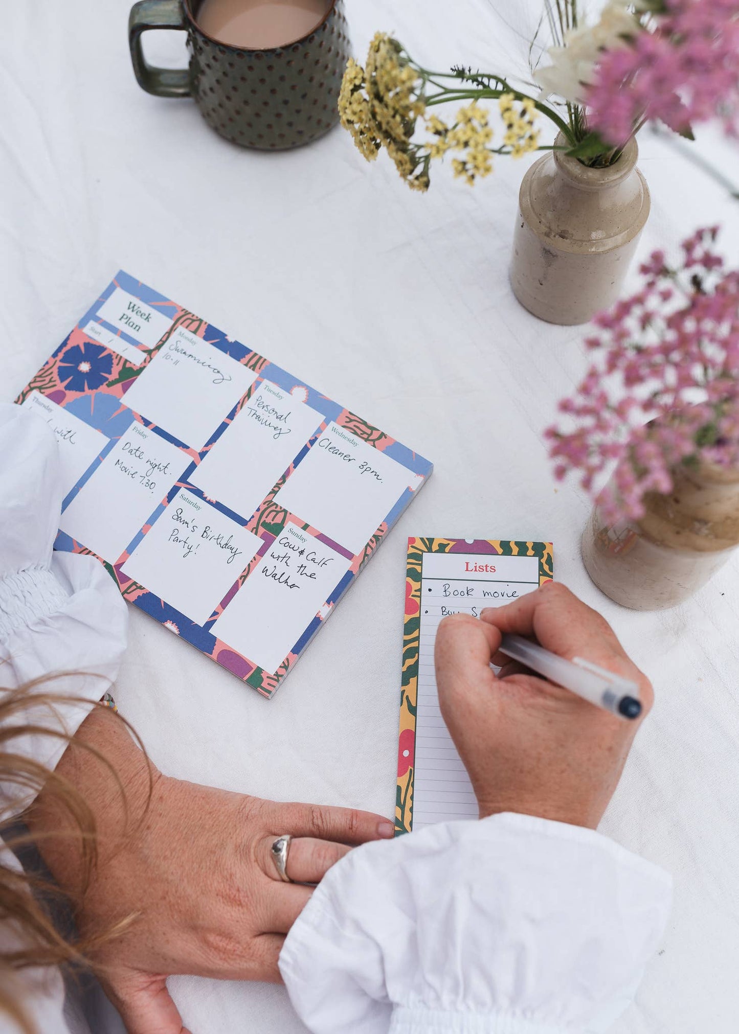 Pansy list pad with plastic-free paper band packaging
