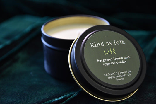Handmade Soy Wax Scented Travel Candle LIFT (Bergamot & Lemon) in Tin