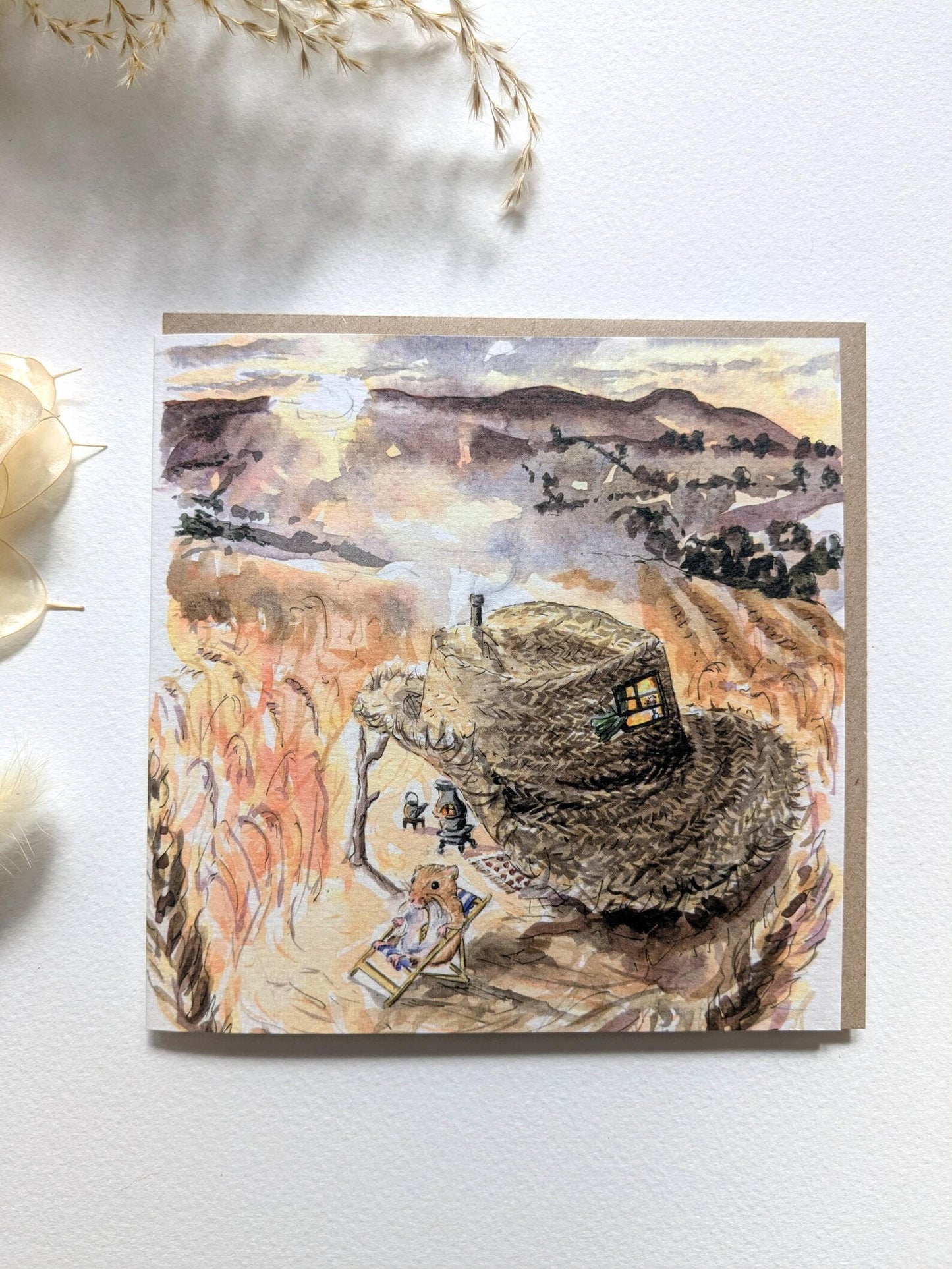 Delicate Harvest Mouse Watercolour on Sustainably Sourced Greeting Card