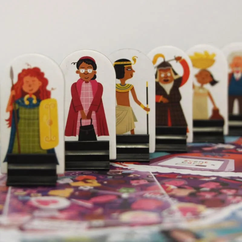 History Heroes Board Game A Race In Time, illustrated family game with hero tokens, educational, made in the UK.