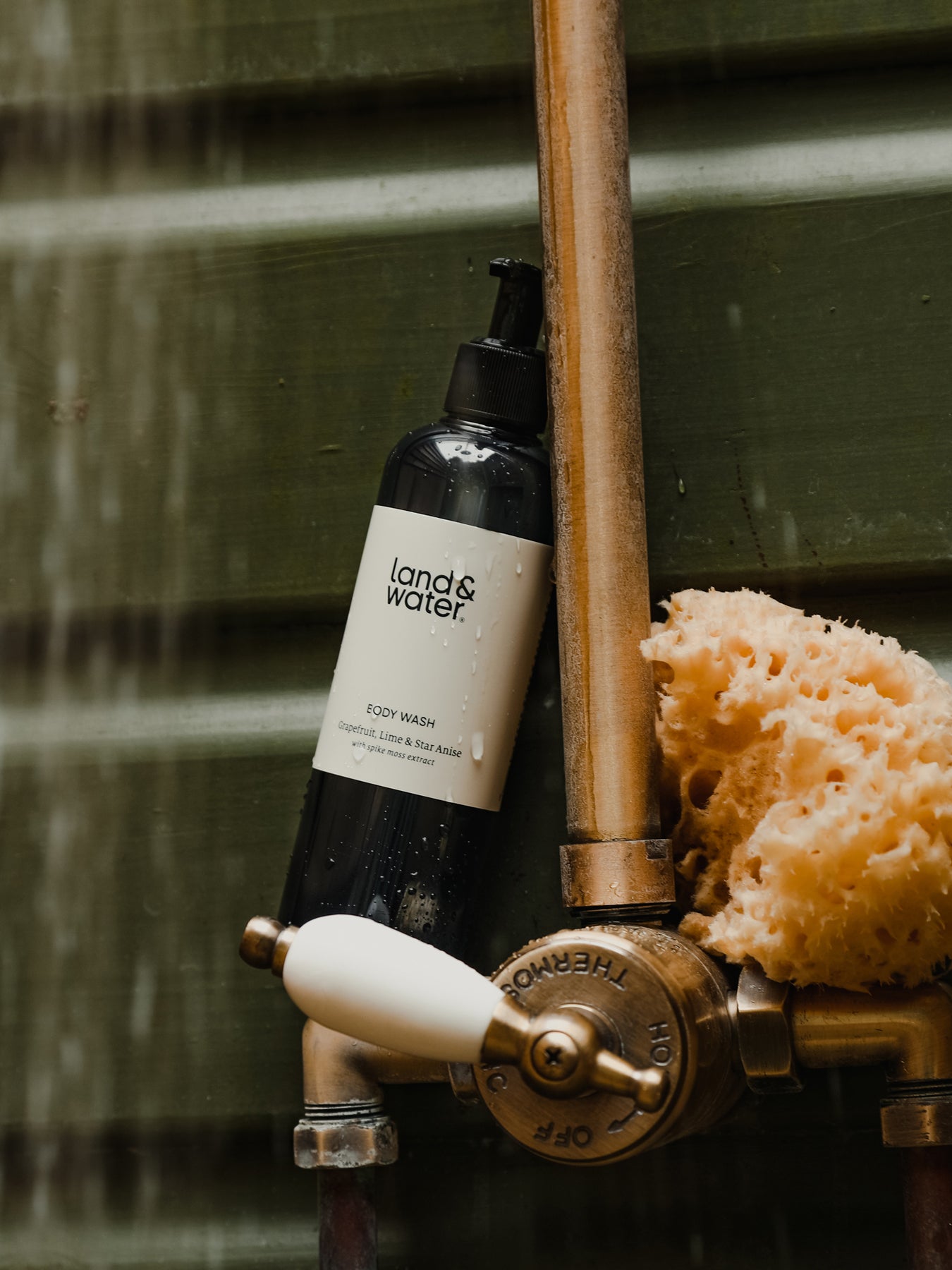 Land & Water Body Wash packaging, made from recycled & recyclable materials, British brand