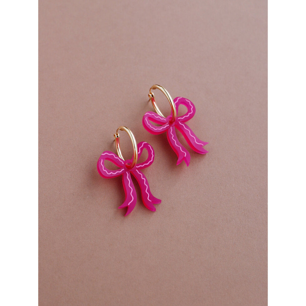 Wolf & Moon Mini Bow Hoops in Magenta