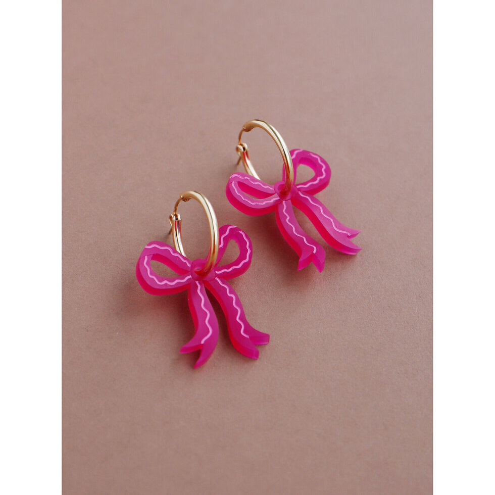 Wolf & Moon Mini Bow Hoops in Magenta