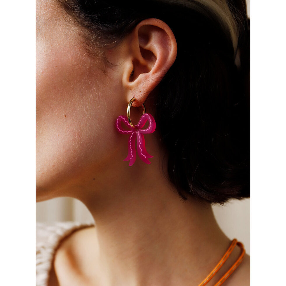 Wolf & Moon Mini Bow Hoops in Magenta