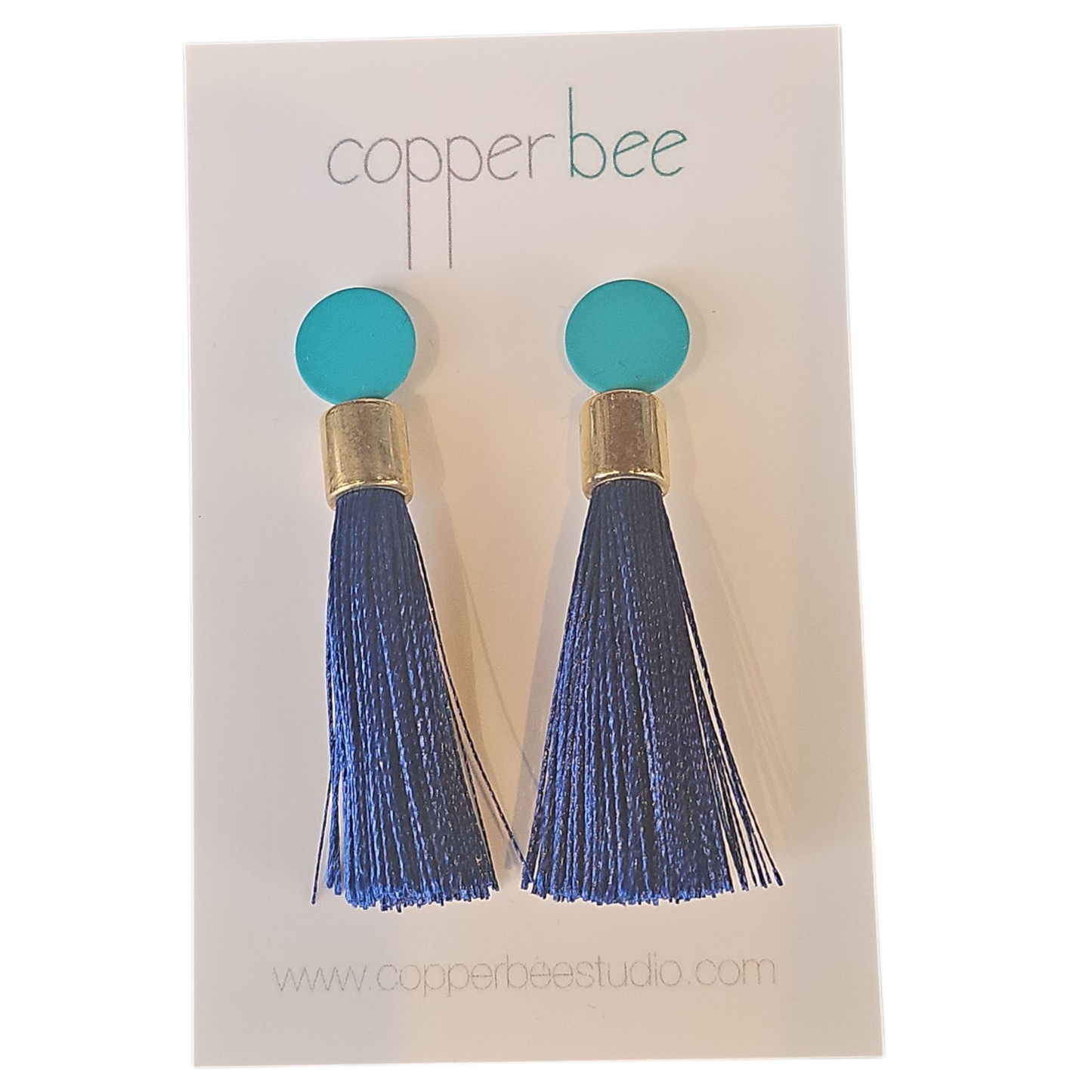 Carnival Tassel Earrings | Bright Silk & Powder-Coated Studs | Copper Bee