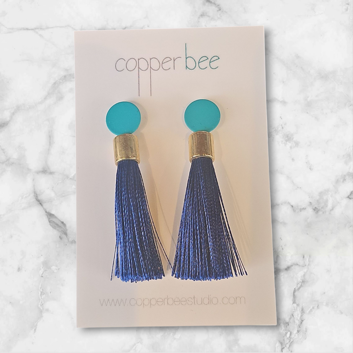 Carnival Tassel Earrings | Bright Silk & Powder-Coated Studs | Copper Bee