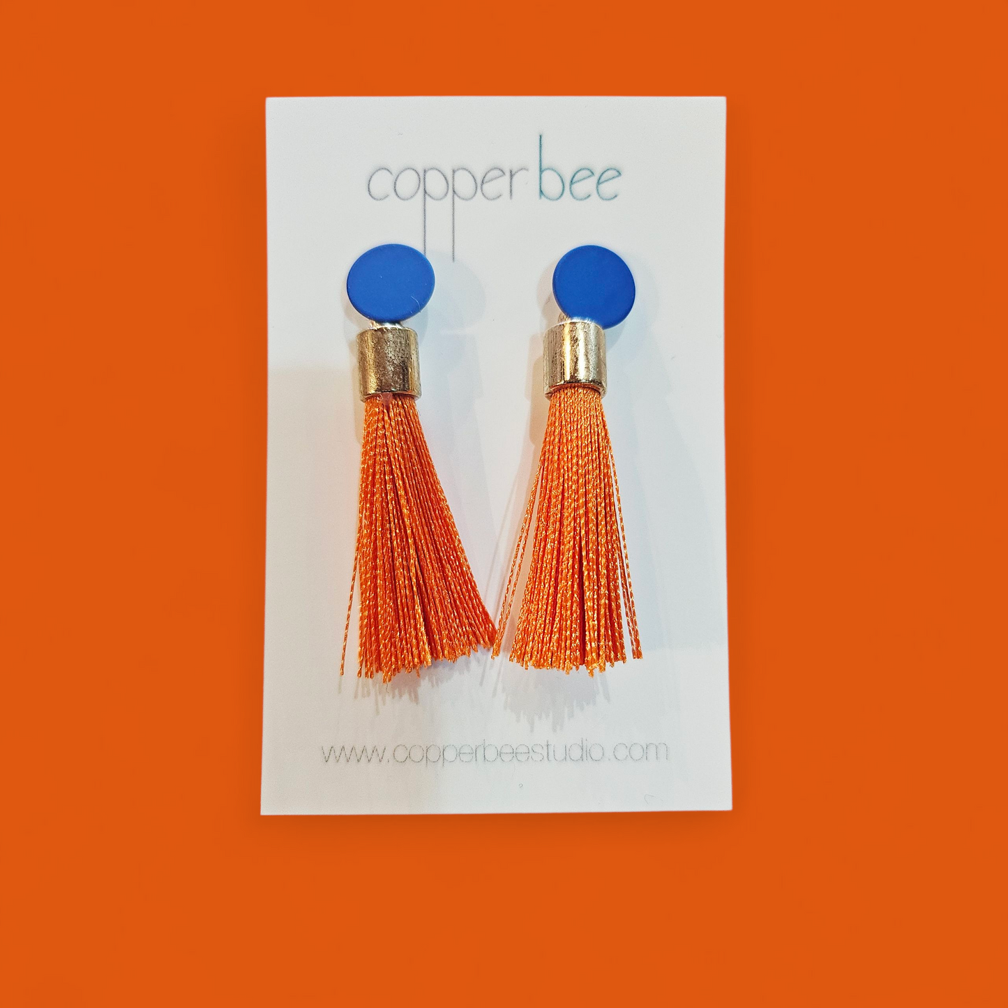 Carnival Tassel Earrings | Bright Silk & Powder-Coated Studs | Copper Bee