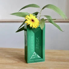 Green London Brick Vase by Stolen Form, ceramic earthenware, high-gloss finish, dishwasher safe.