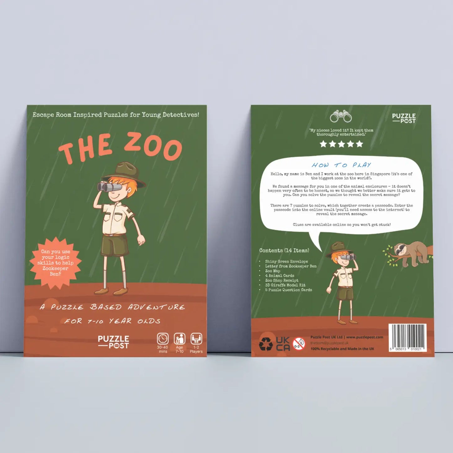Sustainable Children's Escape Room Game, 'The Zoo' theme, screen-free fun