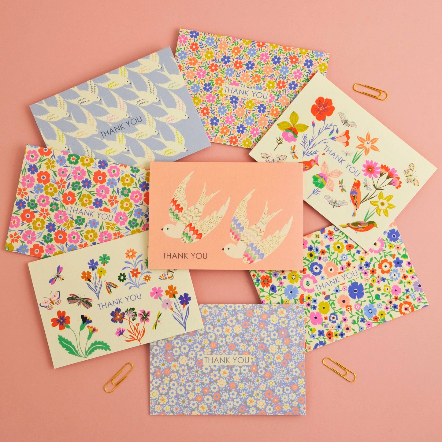 Eight beautifully illustrated thank you notecards with envelopes, tied with ribbon. Eco-friendly stationery.