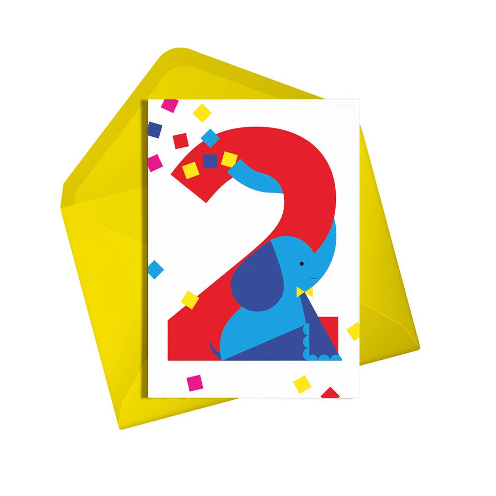 Sustainable 2nd Birthday Card with Cute Elephant Design