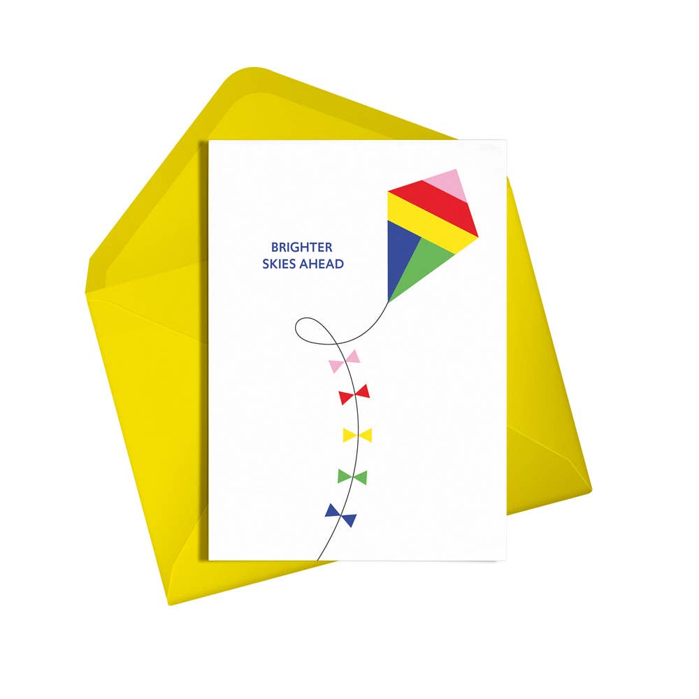 Get Well Soon Brighter Skies Ahead greeting card with sunshine yellow envelope