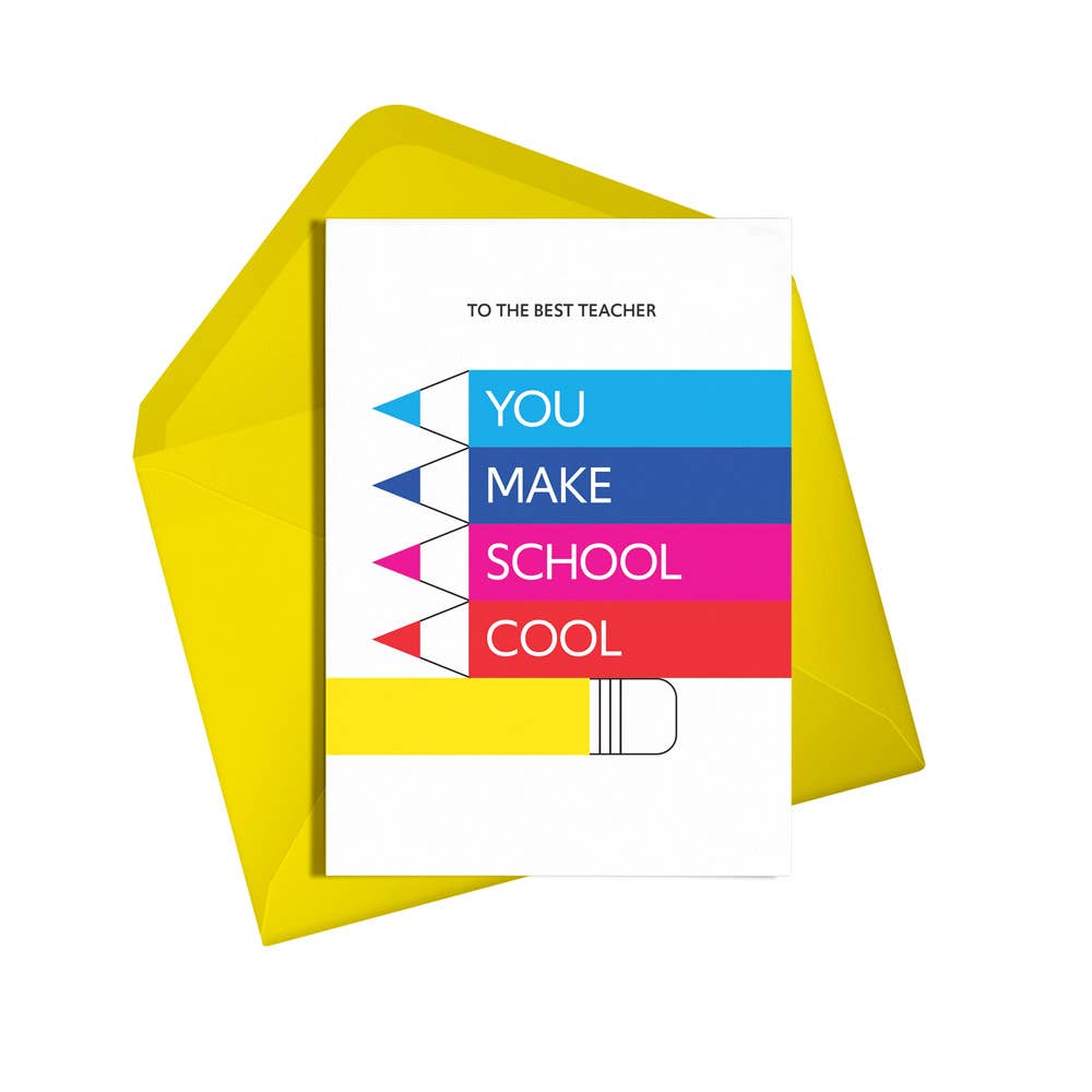 Sustainably sourced 'Best Teacher' thank you card with yellow envelope