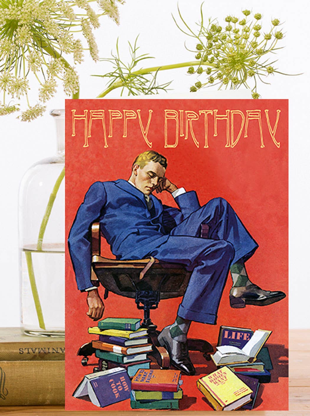 Books Birthday Card, Vintage Collage Design, Sustainably Sourced