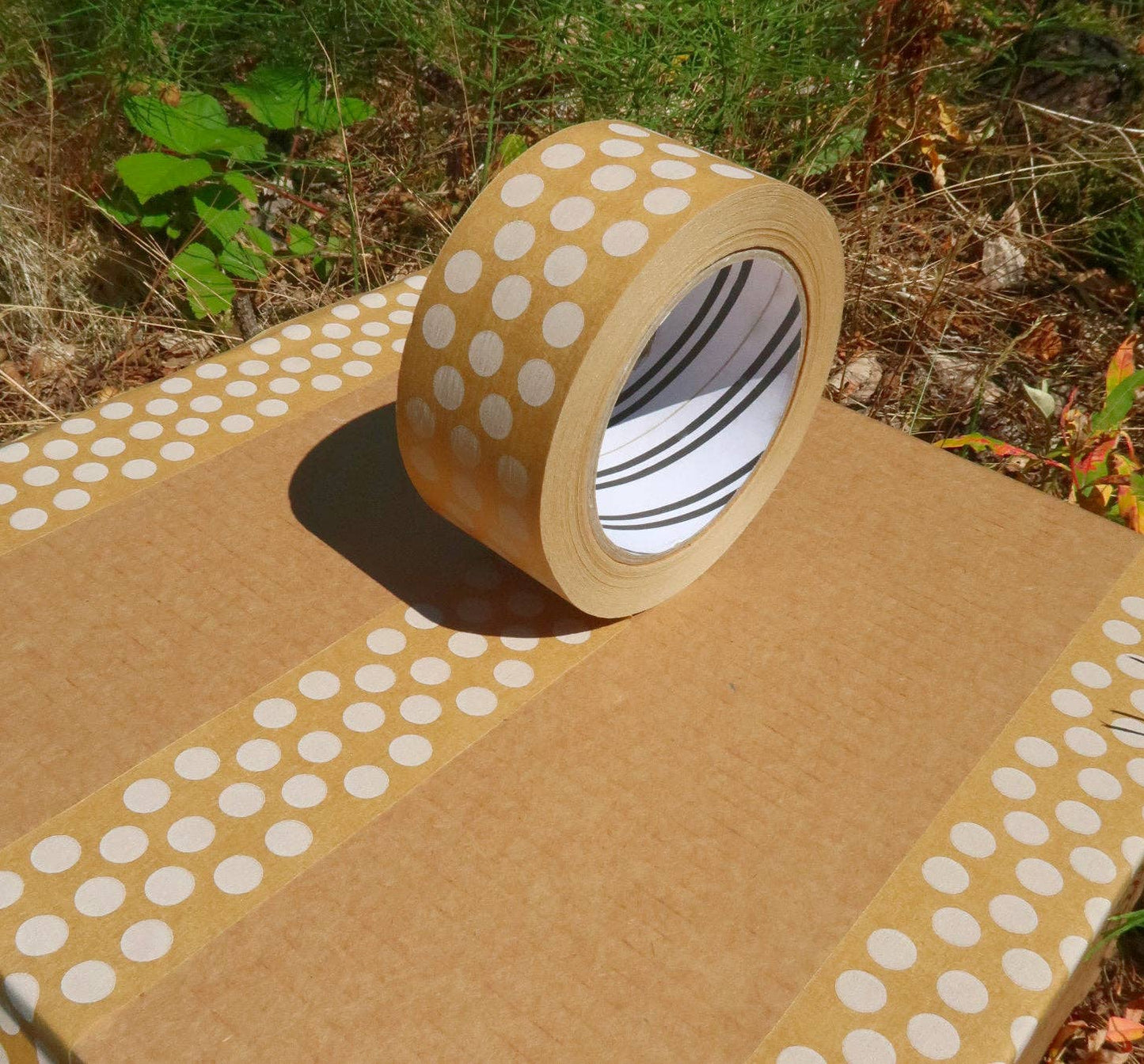 White Polka Dot Kraft Paper Tape, Eco-Friendly & Plastic-Free