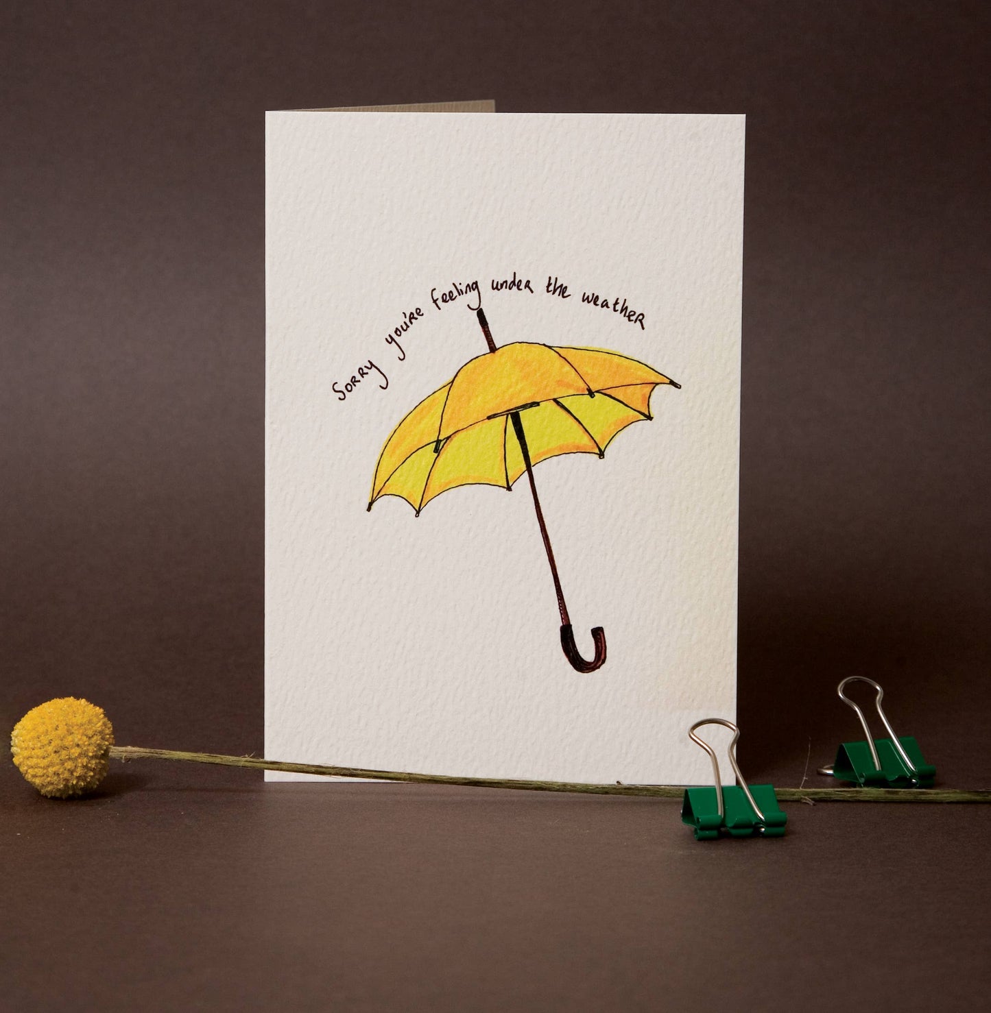 Under the Weather Get Well Card with subtle umbrella design and heartwarming message