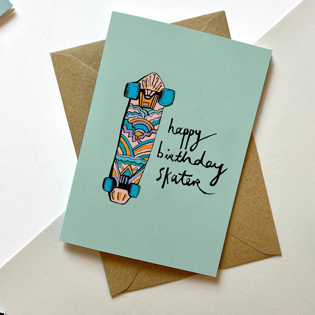 Eco-Friendly Skater Birthday Card A6 with Skateboard Design and Creme Envelope