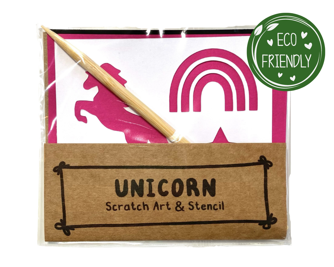 Unicorn Scratch Art & Stencil Pack with Rainbow Colours and Bamboo Tool