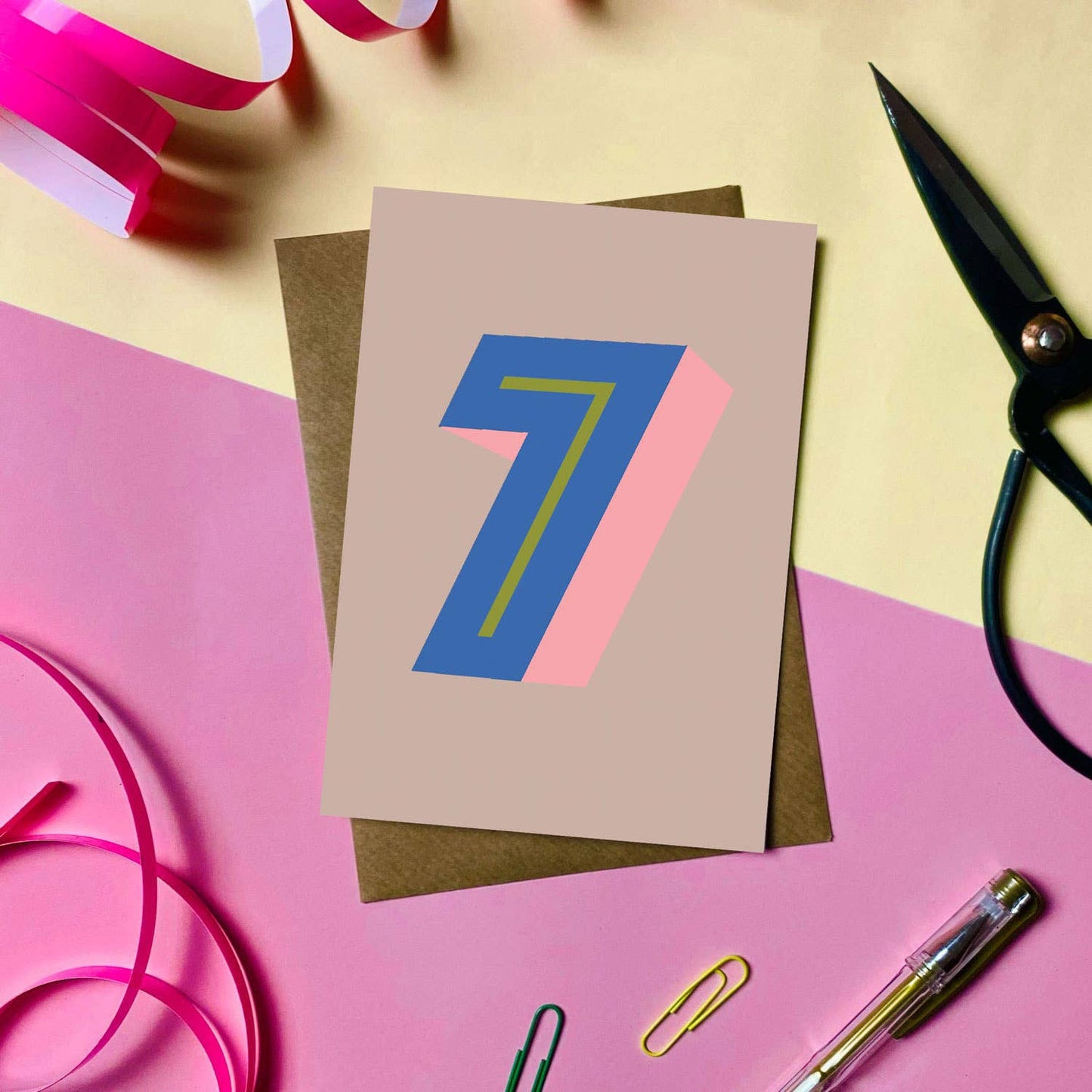 Colour Pop 7th Birthday Card A6 with coordinating envelope