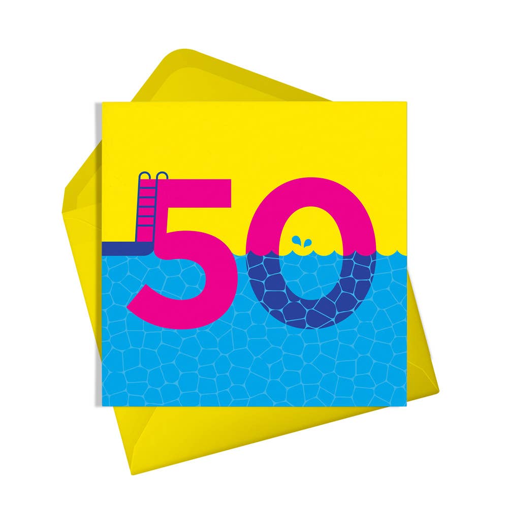 Eco-friendly Happy 50th Birthday Dive Card with sunshine yellow envelope
