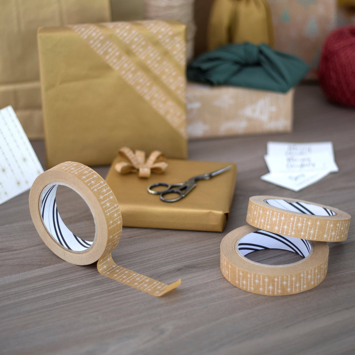 Eco-friendly Star Paper Tape, 24mm x 50m, Plastic-Free, for Gift Wrapping