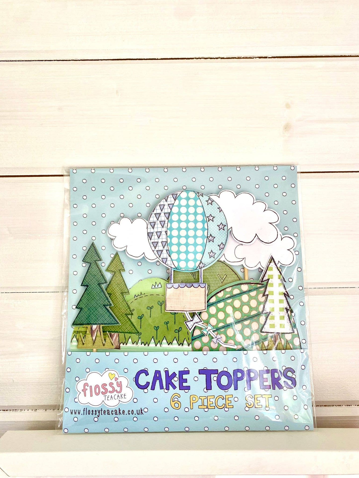 Six-piece blue balloon cake topper set for birthday parties and celebrations, handmade in the UK