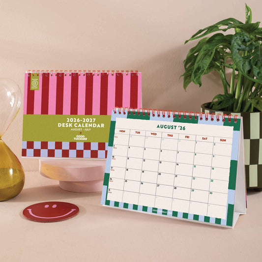 Academic 2026 - 2027 Desk Calendar Bright Stripes  and space to write against the day of the week