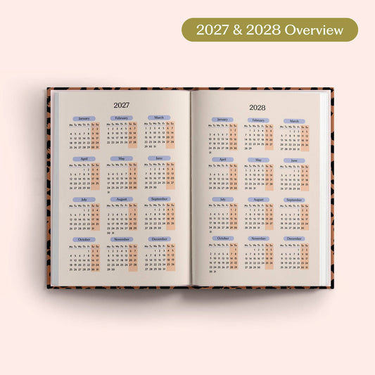 Inside view of 2027 A5 Leopard Diary showing week to view layout
