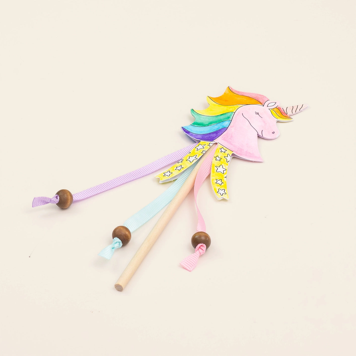Recyclable kraft packaging for the Cotton Twist Unicorn Wand craft kit, plastic-free