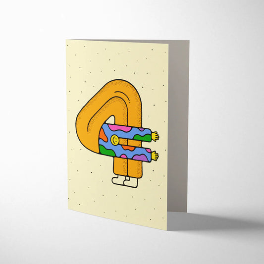 Age 4 birthday card by Bailey Crouch, colourful children’s design, litho printed, with a cornflower blue envelope, size 108mm x 140mm.