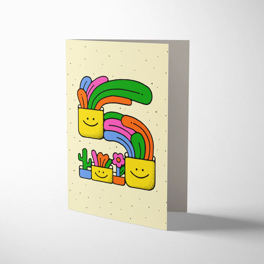 Age Five Colourful Birthday Card by Bailey Crouch featuring a plant-packed number five