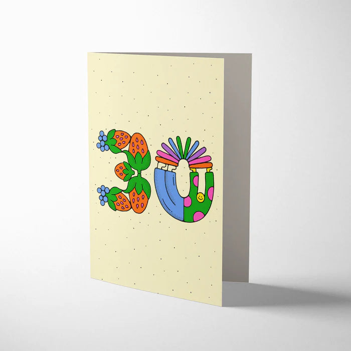 Age 30 Colourful Birthday Card by Bailey Crouch with vibrant pink envelope