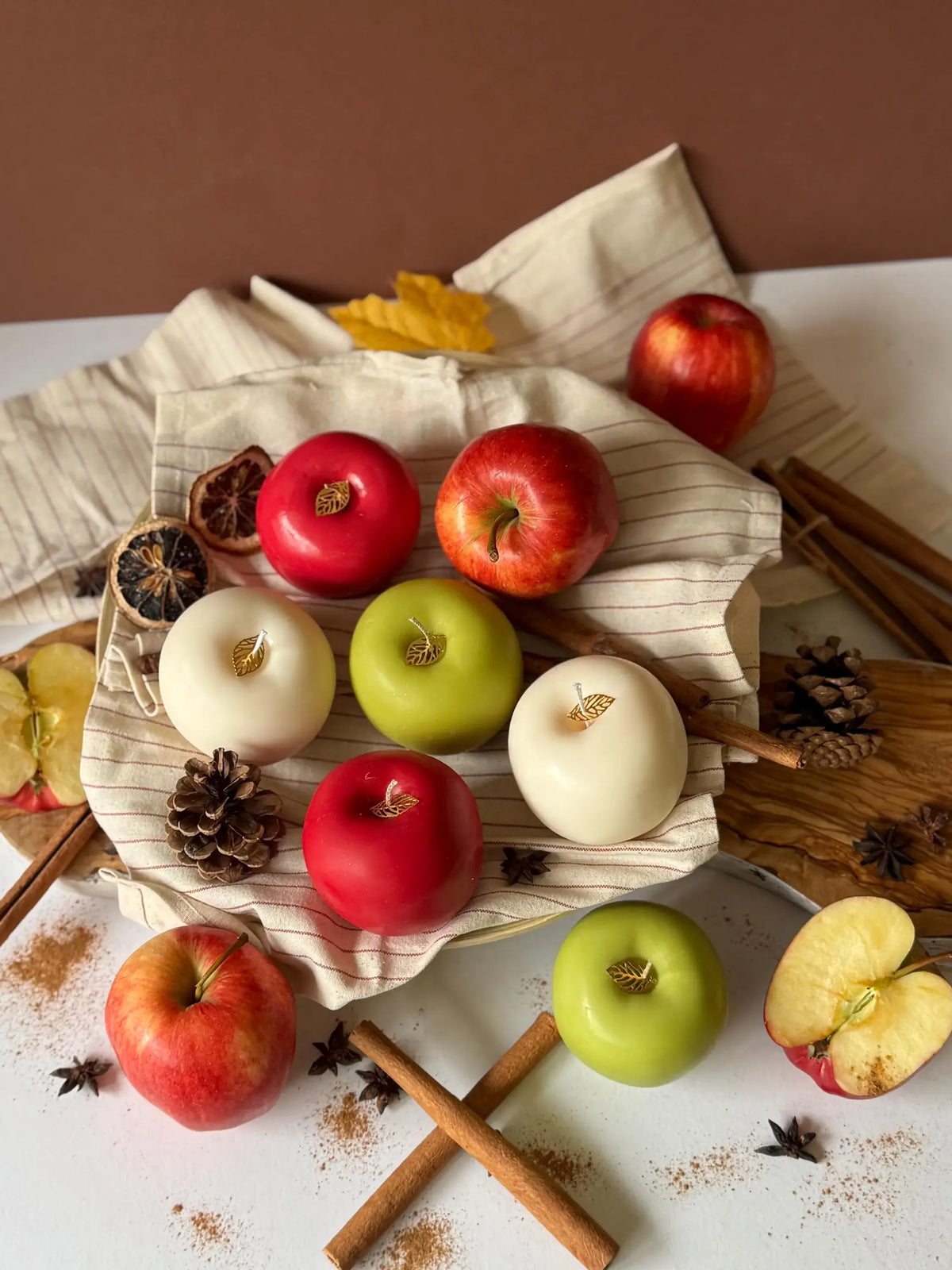 Apple shaped soy wax candle cosy autumn decor