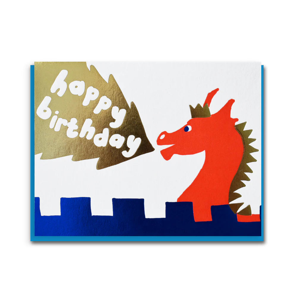 Sky blue envelope and letterpress dragon card for children