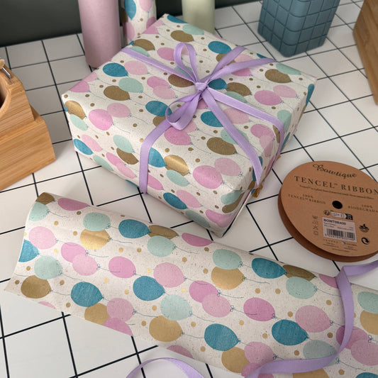 Balloons design on recycled grass gift wrapping paper roll