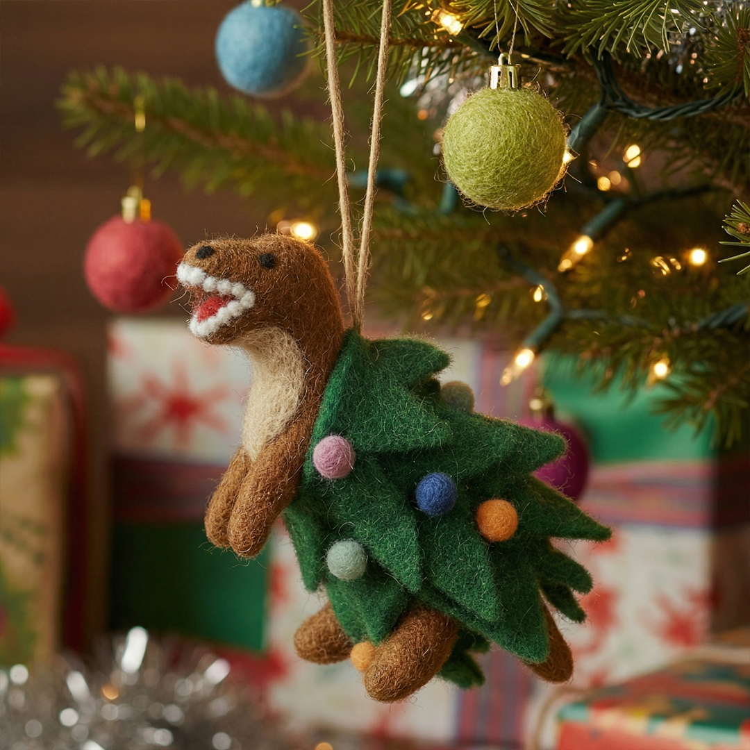 Handmade needle felt Tree-Rex dinosaur hanging Christmas tree decoration