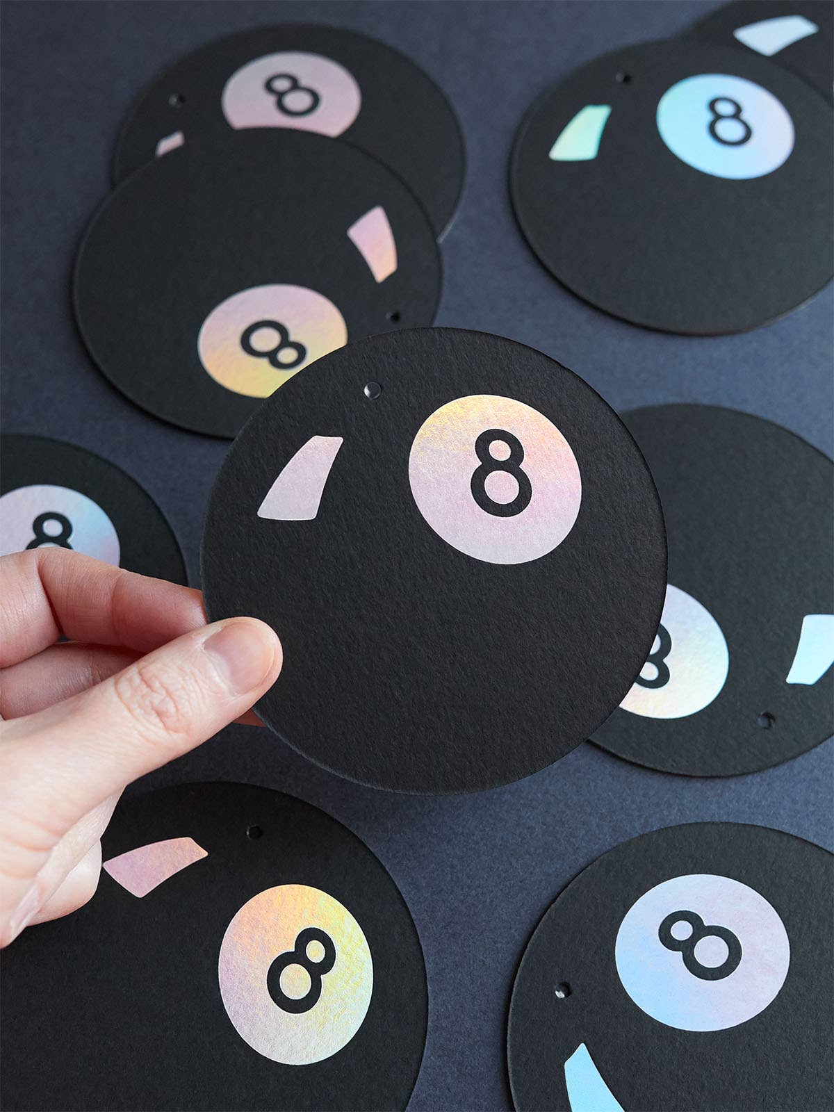 Lucky 8 Ball Good Luck Token Card front with black and gold design