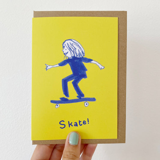 Sustainable skateboard birthday card with biodegradable wrapper