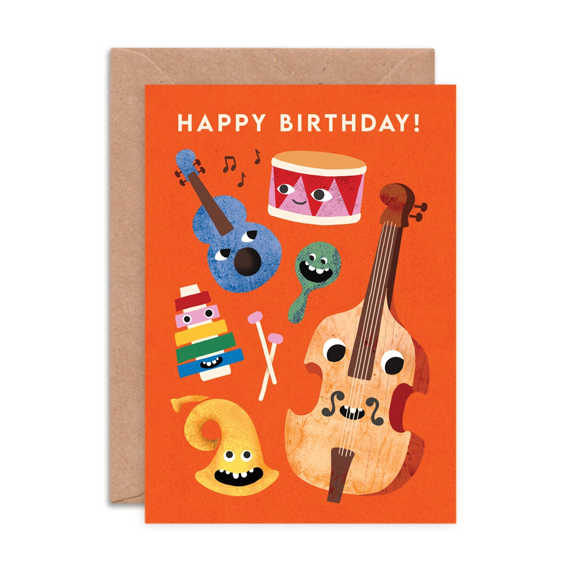 Detail of musical instrument illustrations on Emily Nash card