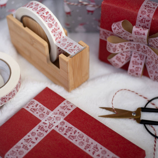 Sustainably sourced Christmas paper tape with red Santa design