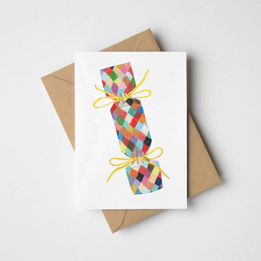 Mini Christmas cracker illustrated A7 greeting card with kraft envelope