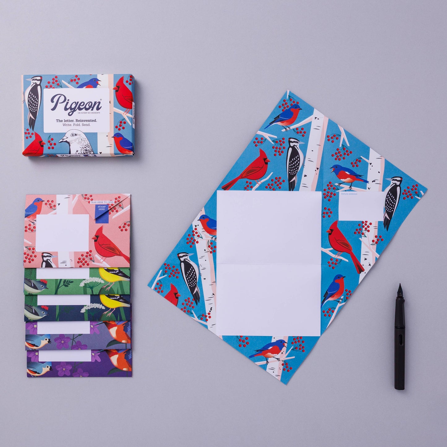 Sustainably sourced bird themed folding letter set