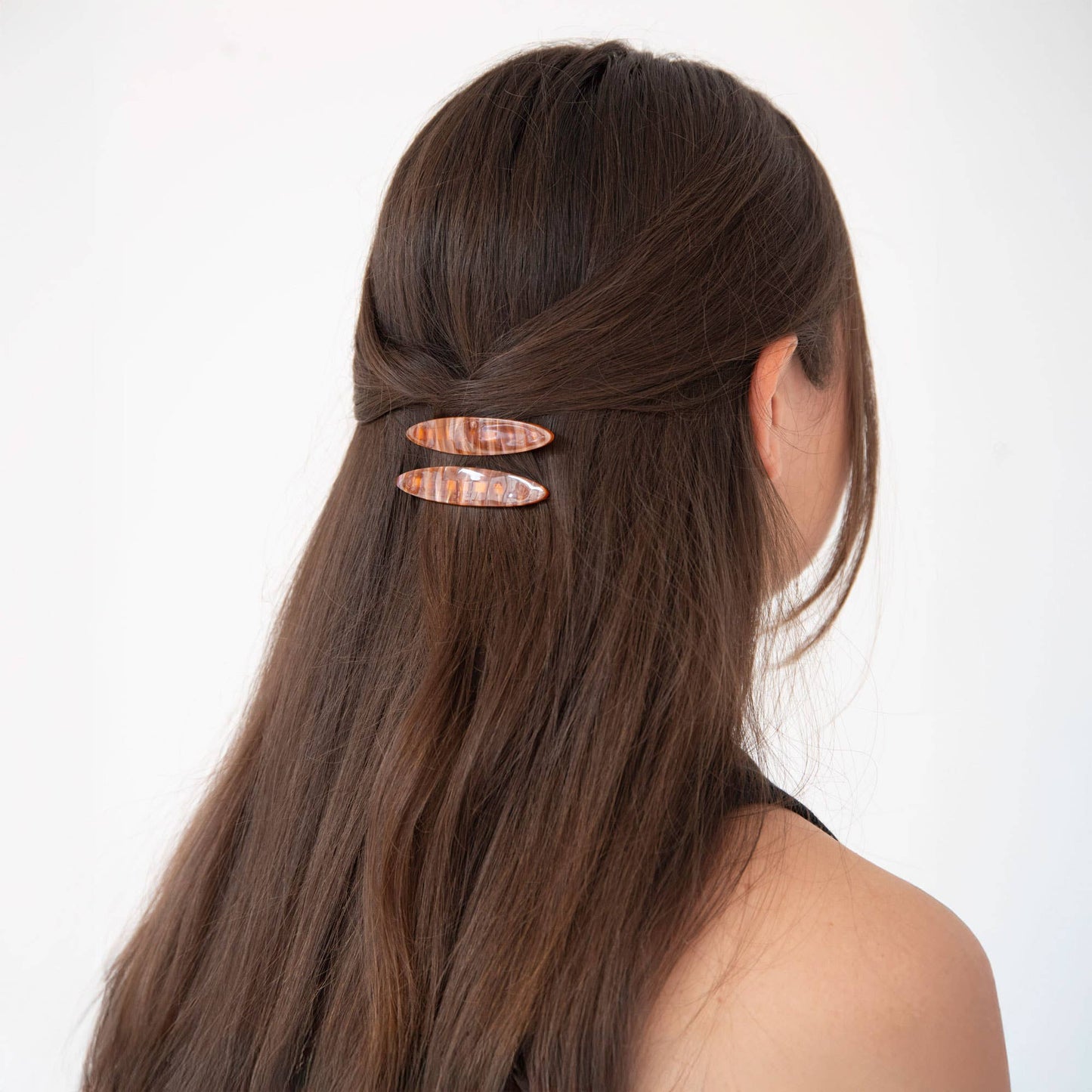 Pair of brown caramel hair slides, 7cm, by Pepper You, gentle on hair