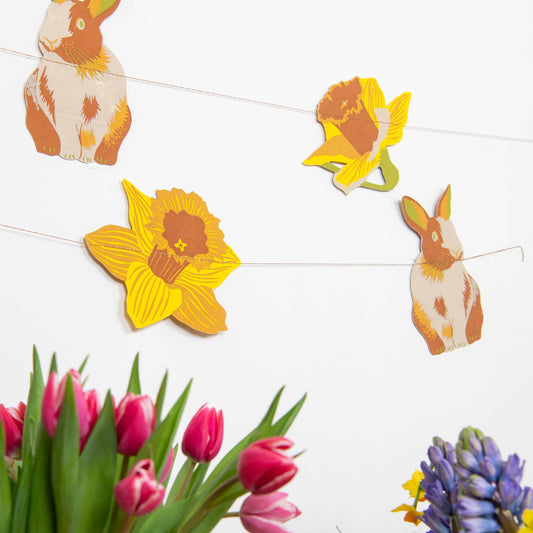 Close-up of Hand-Printed Rabbit on Spring Garland