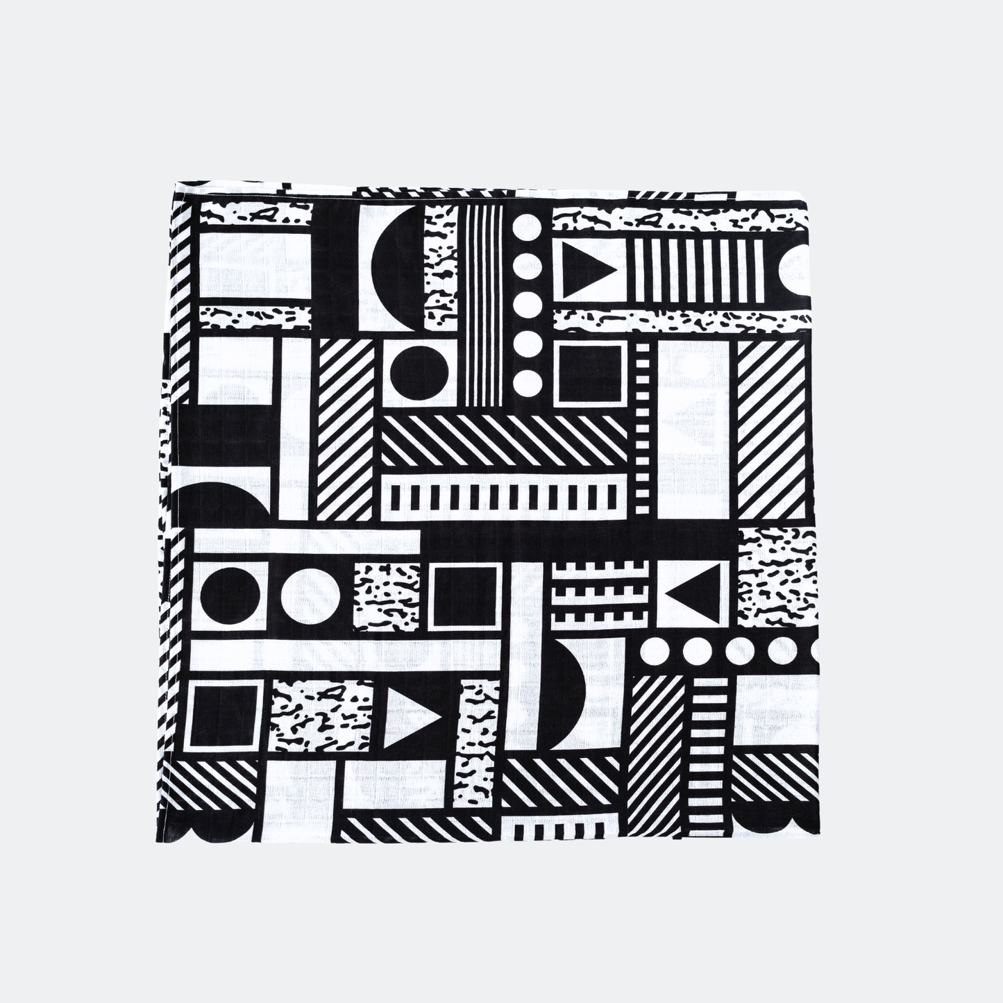 Pair of large sensory muslin squares featuring bold high-contrast designs by Camille Walala for Etta Loves, made from 100% organic cotton, suitable from 0–12 months.