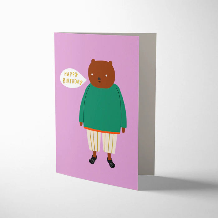 Kid's Bear Birthday Card with gold foiling by Aless Baylis