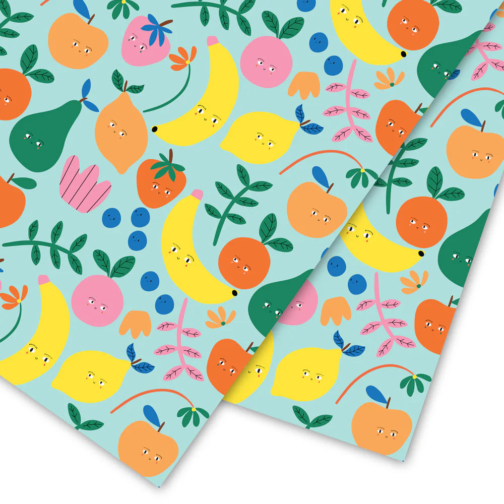 Fruit Faces colourful wrapping paper sheet by Aless Baylis