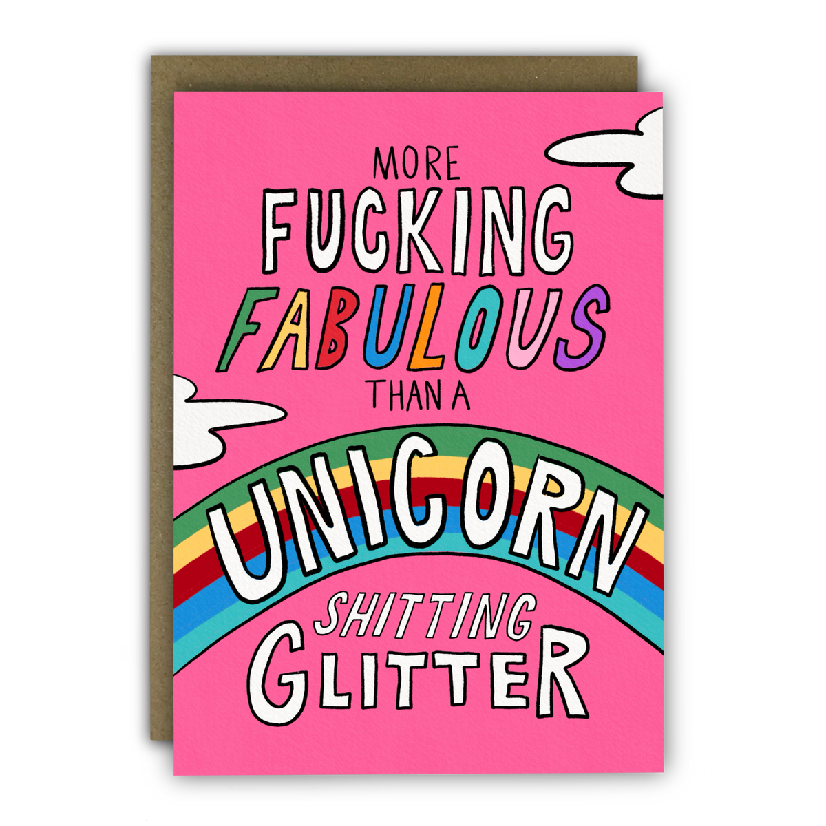 Funny pink birthday card with rainbow and sassy unicorn quote